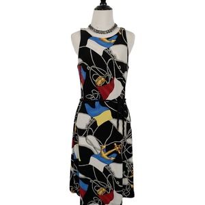 Lauren Ralph Lauren Nautical Belted Sleeveless Colorful Midi Dress M